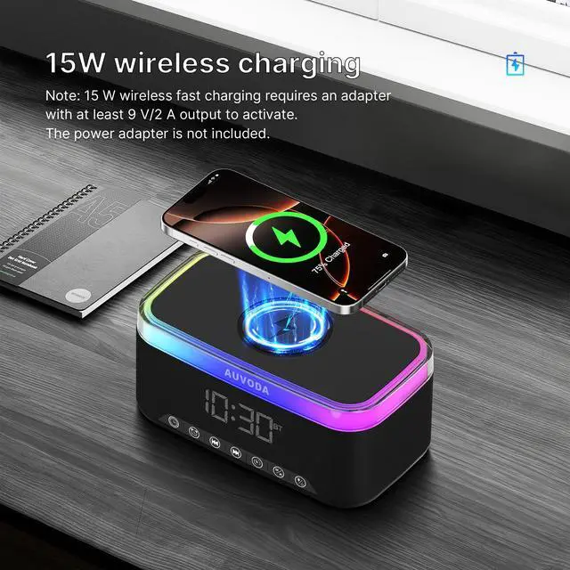 Alt view image 4 of 7 - S300 Bluetooth Speaker with Wireless Charging & LED Lights | 16 W Stereo, TWS Pairing, BT 5.3, Wake-Up Function, TF & AUX Inputs, 3600 mAh Battery, for Home, Office & Bedroom