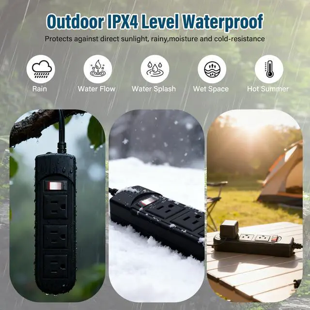 Alt view image 4 of 7 - Outdoor Power Strip Weatherproof 15 FT, IPX4 Waterproof 3 Outlets Extension Cord with 45° Flat Plug,Shockproof and Overload Protection,Wall Mountable for Camping, Holiday, Bathroom, Garden,Patio, ETL