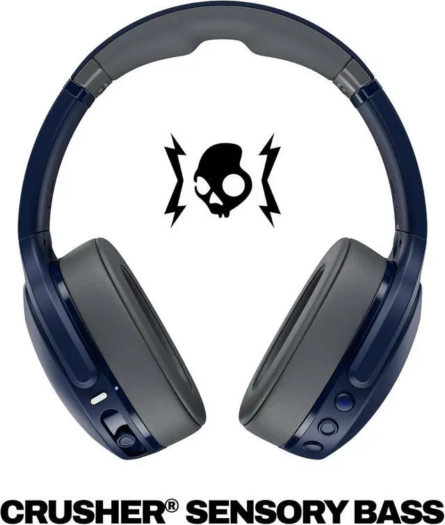 Alt view image 3 of 5 - Crusher Evo Wireless Bluetooth Headphones Blue/Grey, Multi-Sensory Bass, 40Hr Wireless, Noise Isolating Over-Ear, Mic for iPhone/Android, Extra 3ft USB-C to USB-C Charging Cable