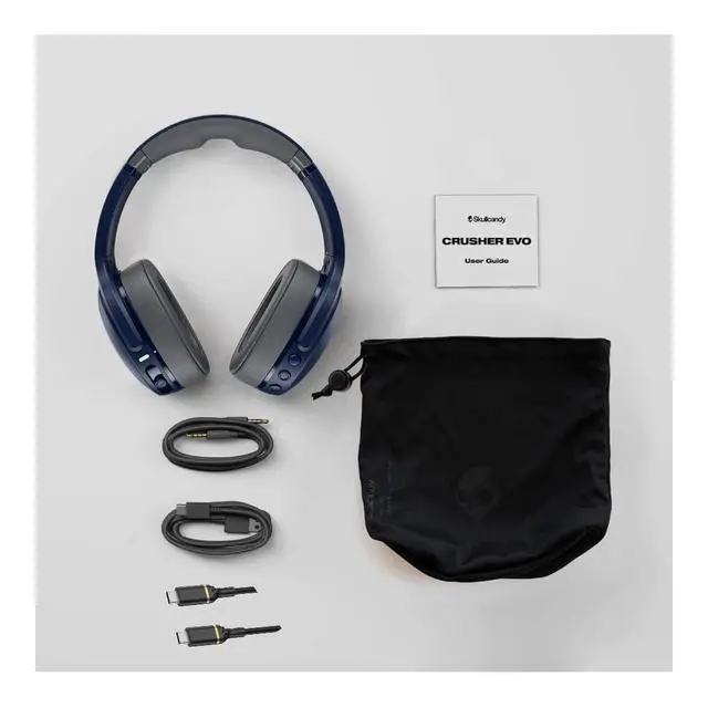Alt view image 4 of 5 - Crusher Evo Wireless Bluetooth Headphones Blue/Grey, Multi-Sensory Bass, 40Hr Wireless, Noise Isolating Over-Ear, Mic for iPhone/Android, Extra 3ft USB-C to USB-C Charging Cable