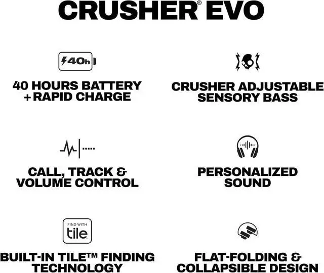 Alt view image 5 of 5 - Crusher Evo Wireless Bluetooth Headphones Blue/Grey, Multi-Sensory Bass, 40Hr Wireless, Noise Isolating Over-Ear, Mic for iPhone/Android, Extra 3ft USB-C to USB-C Charging Cable