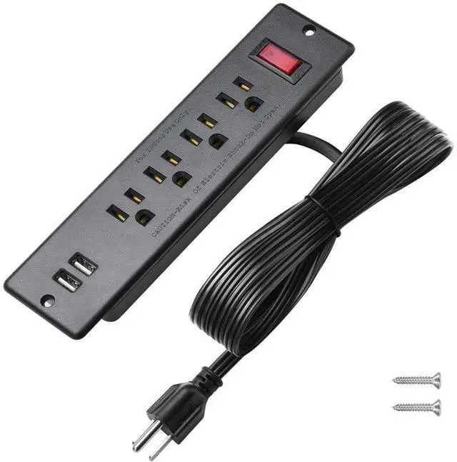 Main image of Mountable Power Strip Recessed Power Strip with USB 4 Outlet 2 USB Multiple Protection Built in Conference Desk Counter Workbench for PC Home Electric Appliance ETL Listed(Black)