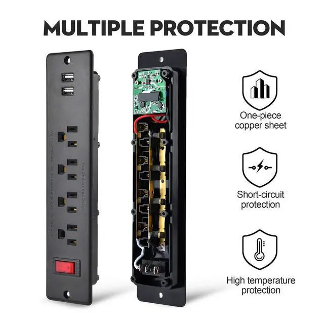 Alt view image 3 of 4 - Mountable Power Strip Recessed Power Strip with USB 4 Outlet 2 USB Multiple Protection Built in Conference Desk Counter Workbench for PC Home Electric Appliance ETL Listed(Black)