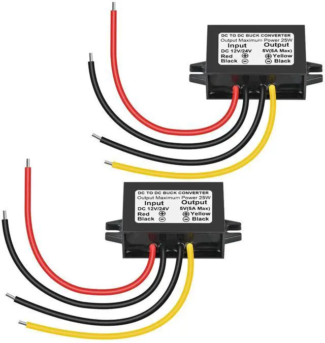 Main image of DC 24V 12V to 5V 5A 25W Step Down Converter Buck Reduced Voltage Regulator Car Power Module Converter (2-Pack)