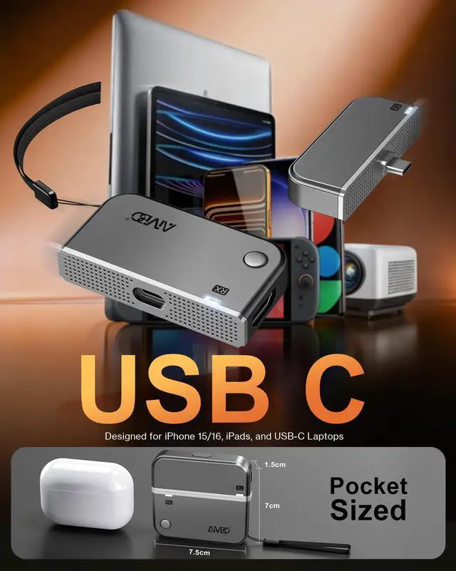 Alt view image 2 of 7 - Wireless HDMI Extender, USB-C Transmitter and Receiver | 328ft Range, 4K to 1080p@60Hz, 5GHz, Plug and Play, for USB-C Phones Laptops PCs Cameras, Streams to TV Projector Monitor