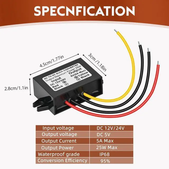 Alt view image 2 of 7 - DC 24V 12V to 5V 5A 25W Step Down Converter Buck Reduced Voltage Regulator Car Power Module Converter (2-Pack)