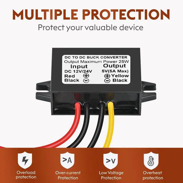 Alt view image 5 of 7 - DC 24V 12V to 5V 5A 25W Step Down Converter Buck Reduced Voltage Regulator Car Power Module Converter (2-Pack)