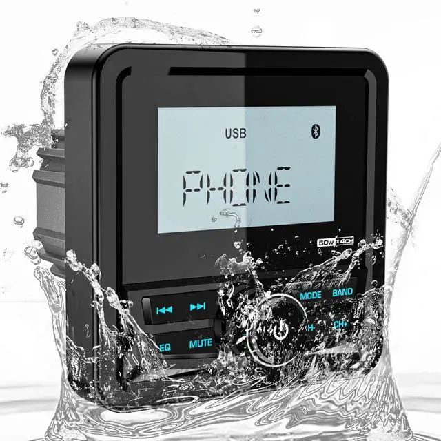 Main image of Waterproof Marine Digital Media Receiver: Bluetooth Boat Stereo for UTV ATV | 2.8 Inch LCD Display AUX USB Input AM FM Subwoofer Pre-Amp Boat Radio for RZR Golf Cart Spa Hot