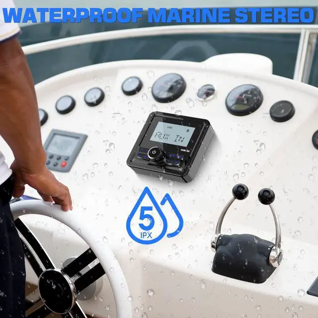 Alt view image 2 of 6 - Waterproof Marine Digital Media Receiver: Bluetooth Boat Stereo for UTV ATV | 2.8 Inch LCD Display AUX USB Input AM FM Subwoofer Pre-Amp Boat Radio for RZR Golf Cart Spa Hot