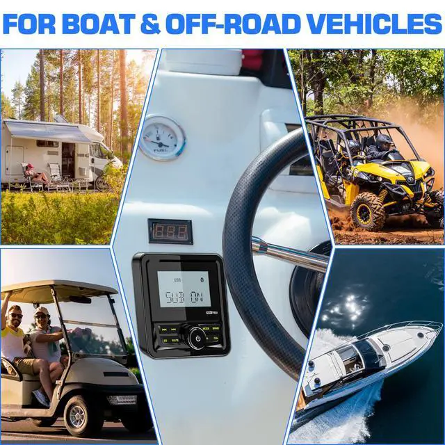 Alt view image 4 of 6 - Waterproof Marine Digital Media Receiver: Bluetooth Boat Stereo for UTV ATV | 2.8 Inch LCD Display AUX USB Input AM FM Subwoofer Pre-Amp Boat Radio for RZR Golf Cart Spa Hot