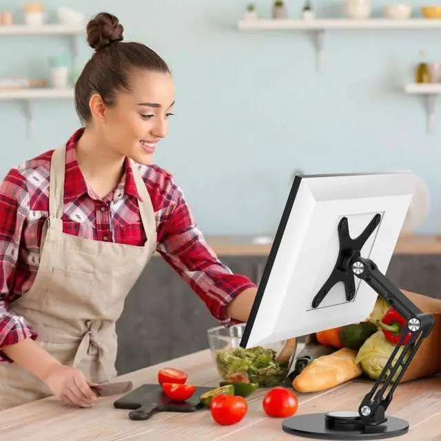 Alt view image 2 of 7 - Swivel and Tilt Stand for Echo Show 15 (Gen 1, Gen 2), Portable Monitor Stand, Adjustable Angle and Height with 360° Rotation Bases, Switching Between Landscape and Portrait Screens (Black)