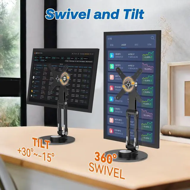 Alt view image 4 of 7 - Swivel and Tilt Stand for Echo Show 15 (Gen 1, Gen 2), Portable Monitor Stand, Adjustable Angle and Height with 360° Rotation Bases, Switching Between Landscape and Portrait Screens (Black)