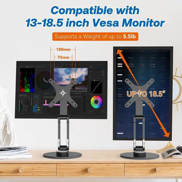 Alt view image 3 of 7 - Swivel and Tilt Stand for Echo Show 15 (Gen 1, Gen 2), Portable Monitor Stand, Adjustable Angle and Height with 360° Rotation Bases, Switching Between Landscape and Portrait Screens (Black)