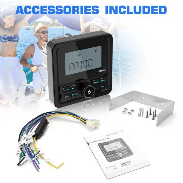 Alt view image 6 of 6 - Waterproof Marine Digital Media Receiver: Bluetooth Boat Stereo for UTV ATV | 2.8 Inch LCD Display AUX USB Input AM FM Subwoofer Pre-Amp Boat Radio for RZR Golf Cart Spa Hot