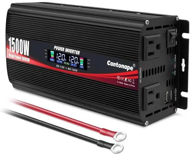 Main image of 1500W Power Inverter 12V to 110V/120V Car Charger Converter | with LCD Display, 3.1A Dual USB Ports 2 AC Outlets Car Adapter for RV, Truck, Solar, Off-Grid, Vehicle