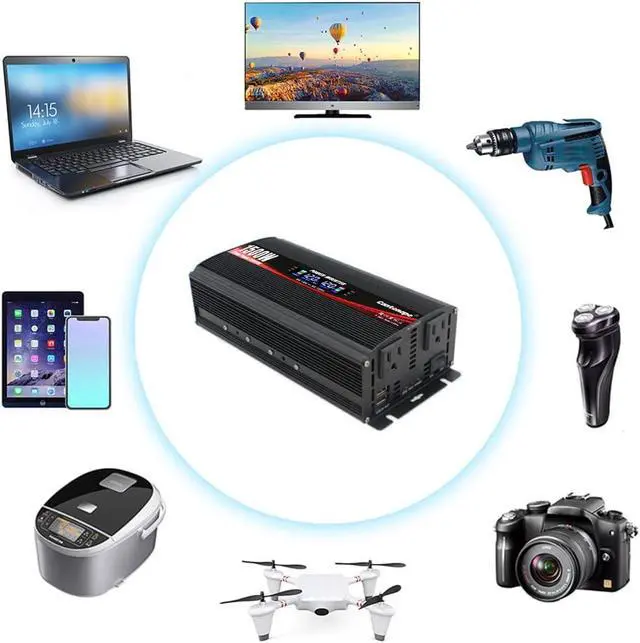 Alt view image 6 of 7 - 1500W Power Inverter 12V to 110V/120V Car Charger Converter | with LCD Display, 3.1A Dual USB Ports 2 AC Outlets Car Adapter for RV, Truck, Solar, Off-Grid, Vehicle