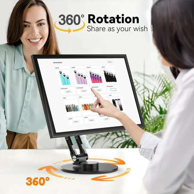 Alt view image 6 of 7 - Swivel and Tilt Stand for Echo Show 15 (Gen 1, Gen 2), Portable Monitor Stand, Adjustable Angle and Height with 360° Rotation Bases, Switching Between Landscape and Portrait Screens (Black)