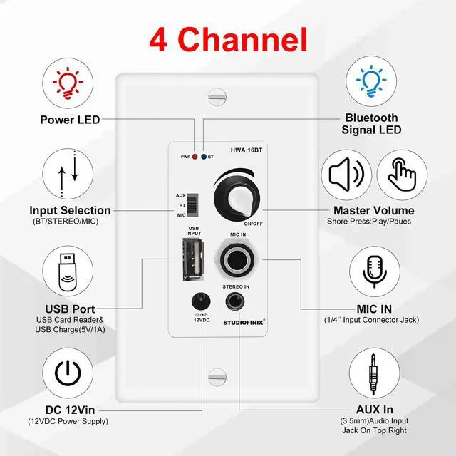 Alt view image 3 of 7 - 6.5 Inch Bluetooth Ceiling Speakers,600W 2-Way System with Wall Amplifier,for Home Theater, Living Room,Office,Kichten,Study Room,Basement,Covered Patio and Flush Mount (4 Speakers)