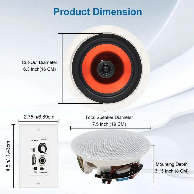 Alt view image 6 of 7 - 6.5 Inch Bluetooth Ceiling Speakers,600W 2-Way System with Wall Amplifier,for Home Theater, Living Room,Office,Kichten,Study Room,Basement,Covered Patio and Flush Mount (4 Speakers)