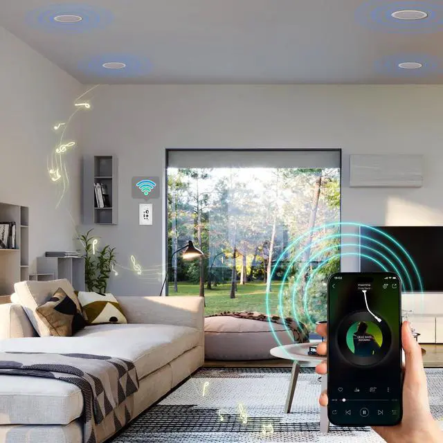 Alt view image 7 of 7 - 6.5 Inch Bluetooth Ceiling Speakers,600W 2-Way System with Wall Amplifier,for Home Theater, Living Room,Office,Kichten,Study Room,Basement,Covered Patio and Flush Mount (4 Speakers)