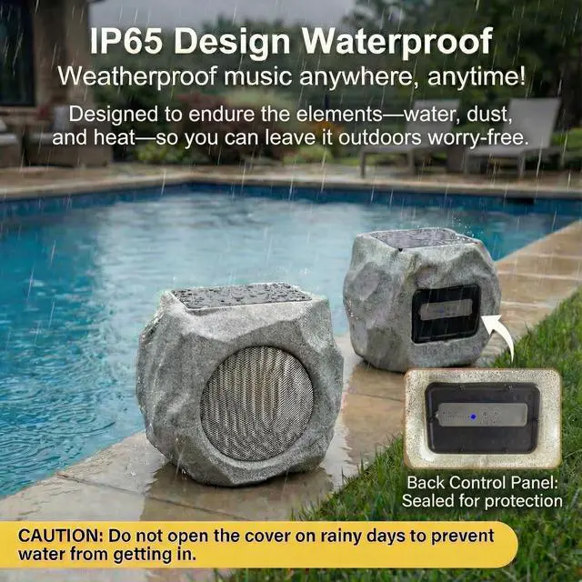Alt view image 3 of 7 - Solar Powered Outdoor Rock Speaker 4.5 Inch Speakers Peak 80W Deep Bass 22 Hr Playtime, Bluetooth 5.4 Stereo 120 Feet Rang IPX65 for Garden Patio Pool (Colorful 2PCS)