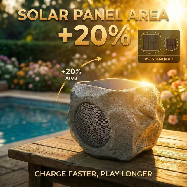 Alt view image 5 of 7 - Solar Powered Outdoor Rock Speaker 4.5 Inch Speakers Peak 80W Deep Bass 22 Hr Playtime, Bluetooth 5.4 Stereo 120 Feet Rang IPX65 for Garden Patio Pool (Colorful 2PCS)