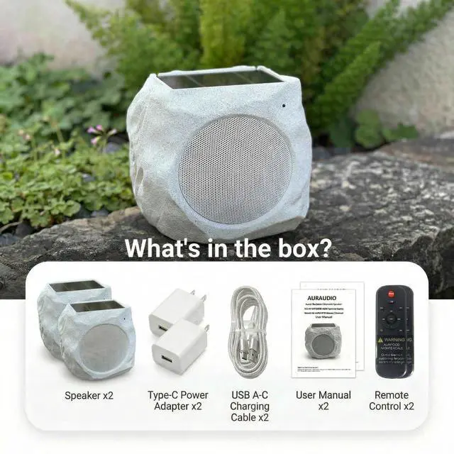 Alt view image 6 of 7 - Solar Powered Outdoor Rock Speaker 4.5 Inch Speakers Peak 80W Deep Bass 22 Hr Playtime, Bluetooth 5.4 Stereo 120 Feet Rang IPX65 for Garden Patio Pool (Colorful 2PCS)