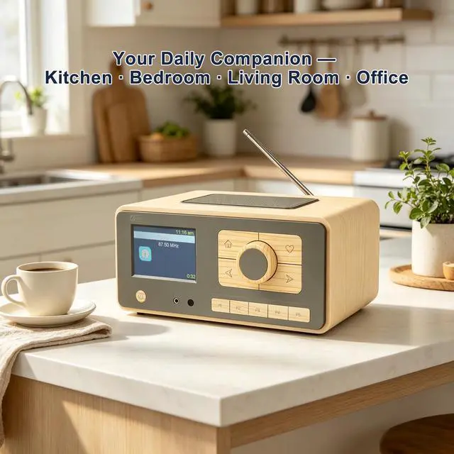 Alt view image 4 of 7 - Ocean Digital WR-393 WiFi Internet Radio with FM, Podcast, Bluetooth Speaker, 3.5" Color Display, 30,000+ Stations, UPnP/DLNA Streaming, Dual Alarm Clock, Sleep Timer, Remote Control, Mains Powered