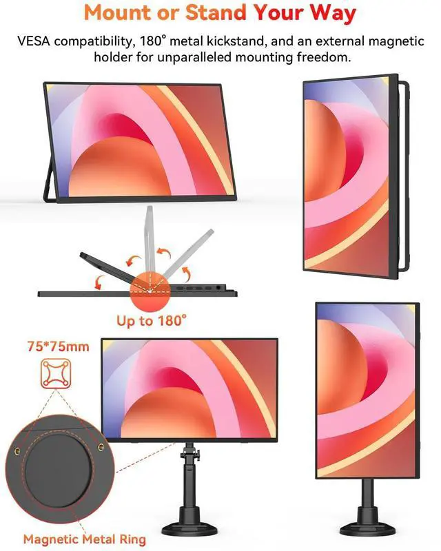 Alt view image 6 of 7 - 15.6" 1080P Wireless Portable Monitor Battery-Powered with Magnetic Stand | Support AirPlay Miracast, USB-C HDMI Travel Display, 2nd Screen for Laptop MacBook PC Phone Tablet, Built-in Battery(4-5H)