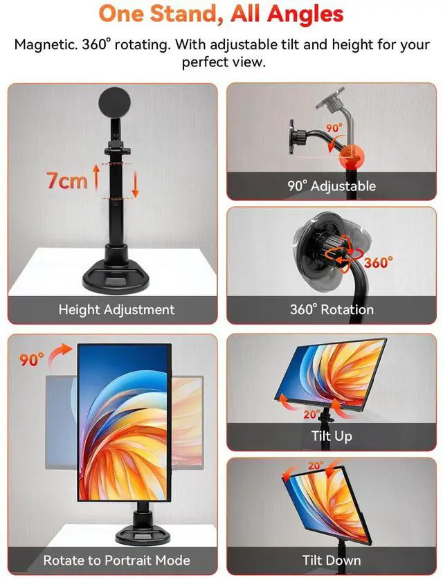 Alt view image 7 of 7 - 15.6" 1080P Wireless Portable Monitor Battery-Powered with Magnetic Stand | Support AirPlay Miracast, USB-C HDMI Travel Display, 2nd Screen for Laptop MacBook PC Phone Tablet, Built-in Battery(4-5H)