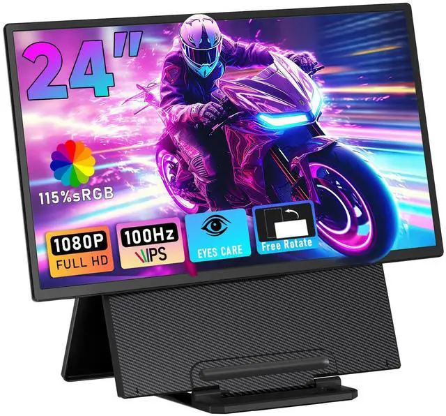 Main image of Portable Monitor 24" 100Hz for Work Home Office Game, 1080P FHD IPS Laptop Screen Extender with Rotating Stand & VESA, Laptop Monitor Extender USB-C HDMI Plug-Play for Mac Windows PS Switch Xbox Phone