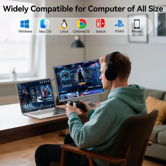Alt view image 4 of 7 - Portable Monitor 24" 100Hz for Work Home Office Game, 1080P FHD IPS Laptop Screen Extender with Rotating Stand & VESA, Laptop Monitor Extender USB-C HDMI Plug-Play for Mac Windows PS Switch Xbox Phone