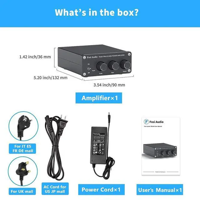 Alt view image 6 of 6 - TB10A 2 Channel Stereo Audio Amplifier Receiver Mini Hi-Fi Class D Integrated Amp 2.0CH for Home Speakers 100W x 2 with Bass and Treble Control TPA3116(with Power Supply)