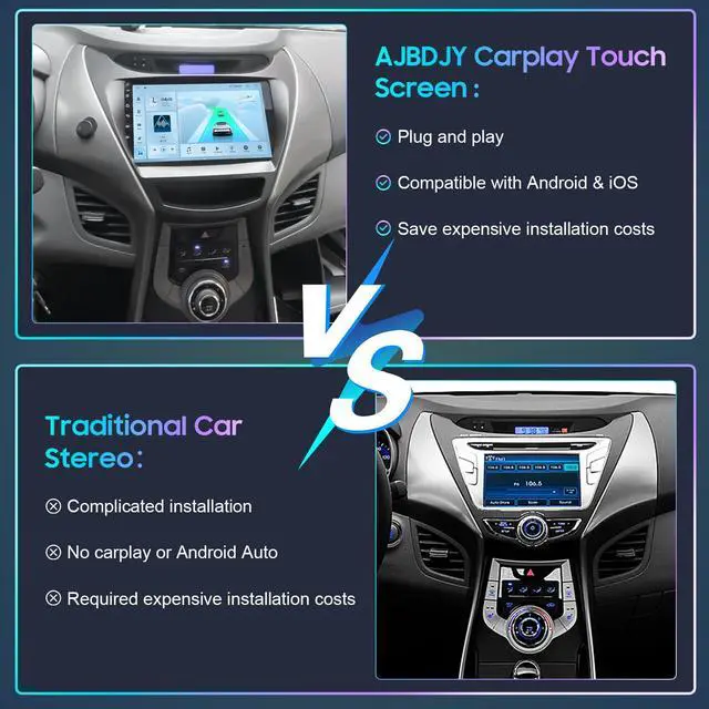 Alt view image 2 of 7 - Car Stereo Compatible with Hyundai Elantra 2012-2013 9inch Radio | Wireless CarPlay,Android Auto,GPS NAV,Touchscreen,Plug-and-Play,Bluetooth,Backup Camera,WiFi,SWC,DSP,IPS,Android 13,2+32G