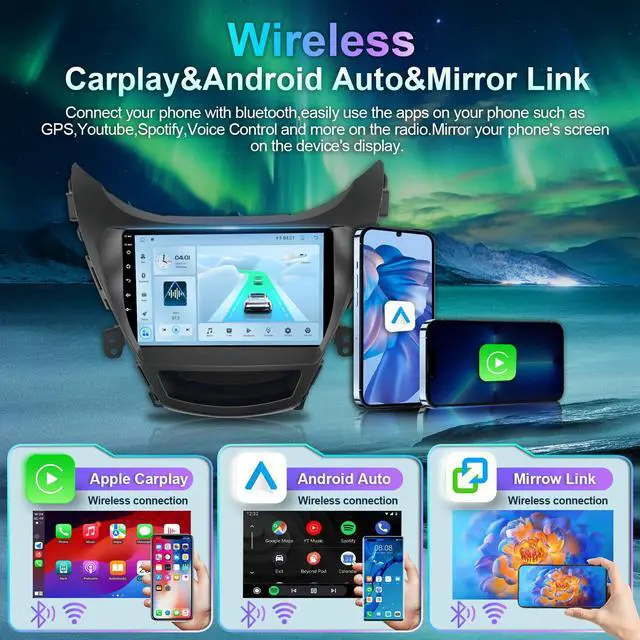 Alt view image 3 of 7 - Car Stereo Compatible with Hyundai Elantra 2012-2013 9inch Radio | Wireless CarPlay,Android Auto,GPS NAV,Touchscreen,Plug-and-Play,Bluetooth,Backup Camera,WiFi,SWC,DSP,IPS,Android 13,2+32G