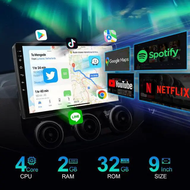 Alt view image 4 of 7 - Car Stereo Compatible with Hyundai Elantra 2012-2013 9inch Radio | Wireless CarPlay,Android Auto,GPS NAV,Touchscreen,Plug-and-Play,Bluetooth,Backup Camera,WiFi,SWC,DSP,IPS,Android 13,2+32G