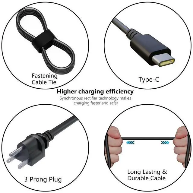 Alt view image 4 of 7 - 45W USB Type C AC Adapter Compatible wiht Lenovo Chromebook C330 300e 100e 500e N23 Yoga, Lenovo ThinkPad T480 T480s T580 2nd Gen MTK AST Type-C 20V 2.25A 45Watt Laptop Power Charger