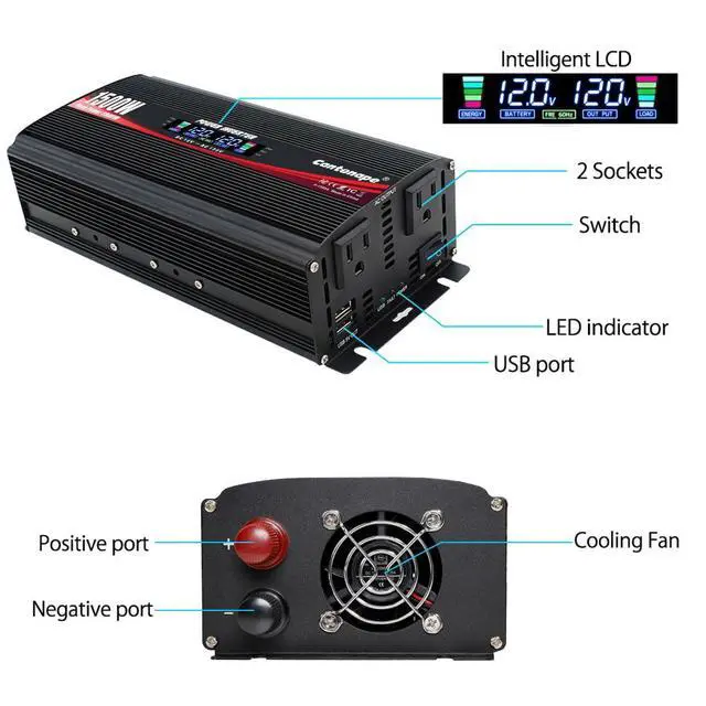 Alt view image 2 of 7 - 1500W Power Inverter 12V to 110V/120V Car Charger Converter | with LCD Display, 3.1A Dual USB Ports 2 AC Outlets Car Adapter for RV, Truck, Solar, Off-Grid, Vehicle
