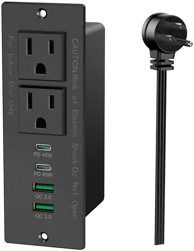 Main image of 45W USB C Recessed Power Strip, Recessed Outlet with 4 USB Ports, Flush Mount Furniture Hidden Drawer Fast Charging Station for Home Office-6FT