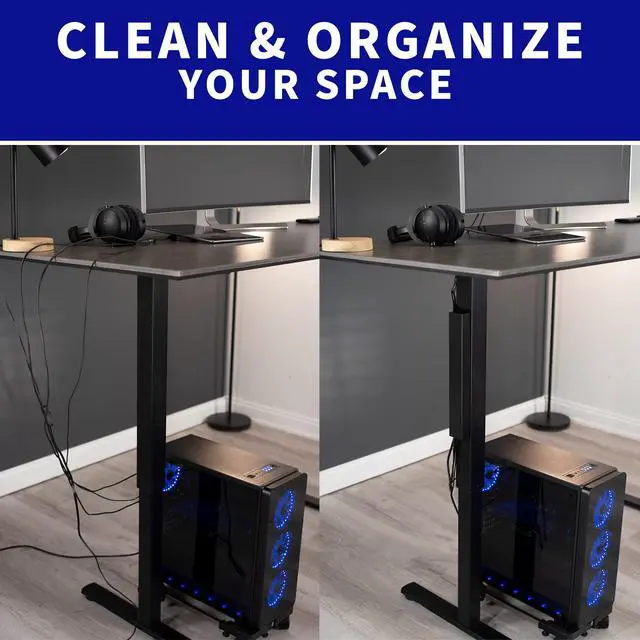 Alt view image 2 of 7 - Black 14 inch Cable Management Channel for Desk Leg, DESK-AC01-1MB | Magnetic Steel Design, Under Desk No Drill Cord Organizer, For Home and Office