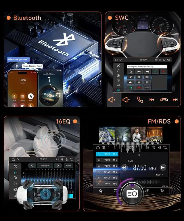 Alt view image 5 of 7 - 10.4'' Single Din Car Stereo with Wireless CarPlay Android Auto, HD Rotation Touchscreen Radio with Bluetooth, USB, Mirror Link, SWC, Car Play, FM/RDS Radio, Backup Camera