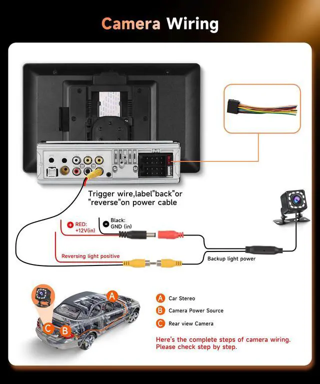 Alt view image 7 of 7 - 10.4'' Single Din Car Stereo with Wireless CarPlay Android Auto, HD Rotation Touchscreen Radio with Bluetooth, USB, Mirror Link, SWC, Car Play, FM/RDS Radio, Backup Camera