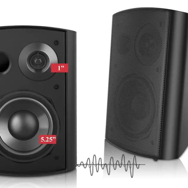 Alt view image 2 of 7 - 5.25 Inch Outdoor Speakers with Bluetooth Amplifier, Black | All-Weather Durability, Stereo Receiver, Broad Sound Coverage, Speed-Lock Mounting System