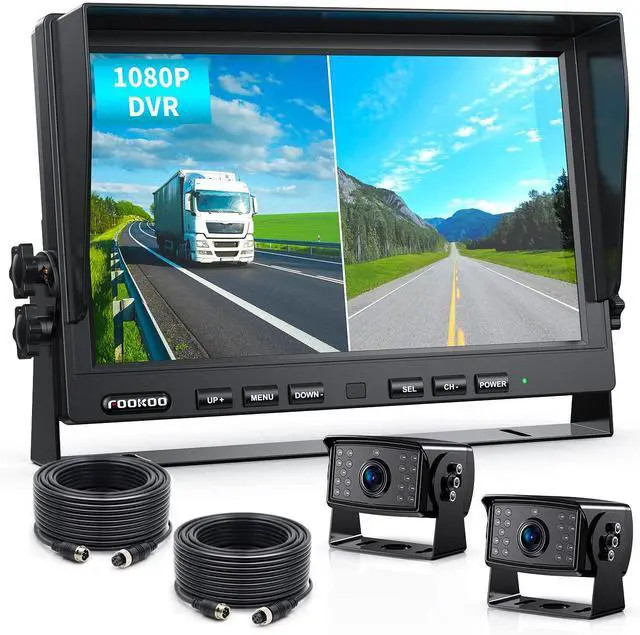 Main image of HD Wired Backup Camera System Kit,10 inch Dual Split Screen Monitor with Recording IP69 Waterproof Front View Rear View Cameras Parking Lines for Truck/Semi-Trailer/Box Truck/RV(DY102)