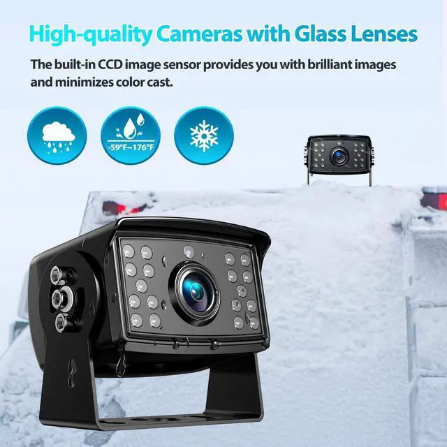 Alt view image 4 of 7 - HD Wired Backup Camera System Kit,10 inch Dual Split Screen Monitor with Recording IP69 Waterproof Front View Rear View Cameras Parking Lines for Truck/Semi-Trailer/Box Truck/RV(DY102)