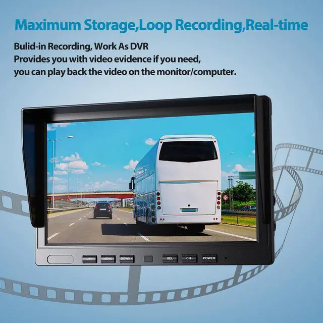 Alt view image 5 of 7 - HD Wired Backup Camera System Kit,10 inch Dual Split Screen Monitor with Recording IP69 Waterproof Front View Rear View Cameras Parking Lines for Truck/Semi-Trailer/Box Truck/RV(DY102)
