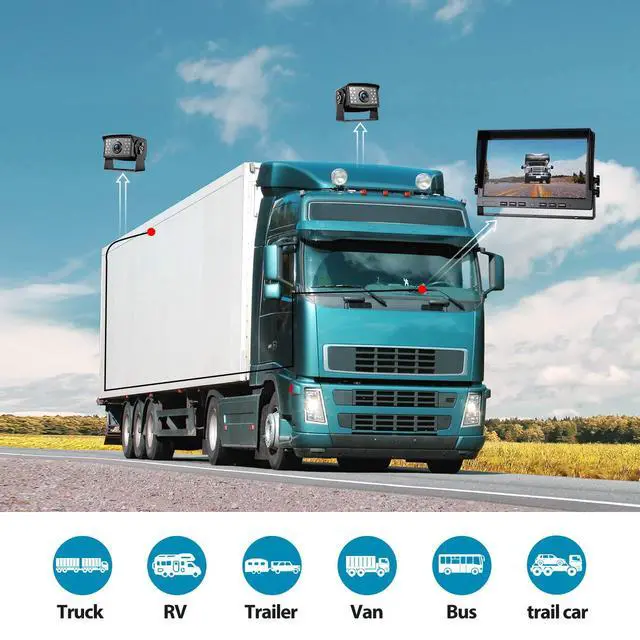 Alt view image 6 of 7 - HD Wired Backup Camera System Kit,10 inch Dual Split Screen Monitor with Recording IP69 Waterproof Front View Rear View Cameras Parking Lines for Truck/Semi-Trailer/Box Truck/RV(DY102)