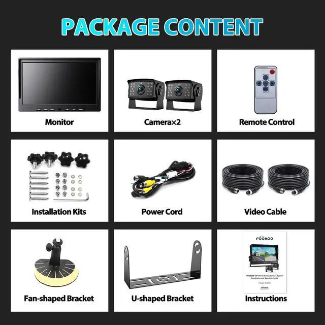 Alt view image 7 of 7 - HD Wired Backup Camera System Kit,10 inch Dual Split Screen Monitor with Recording IP69 Waterproof Front View Rear View Cameras Parking Lines for Truck/Semi-Trailer/Box Truck/RV(DY102)