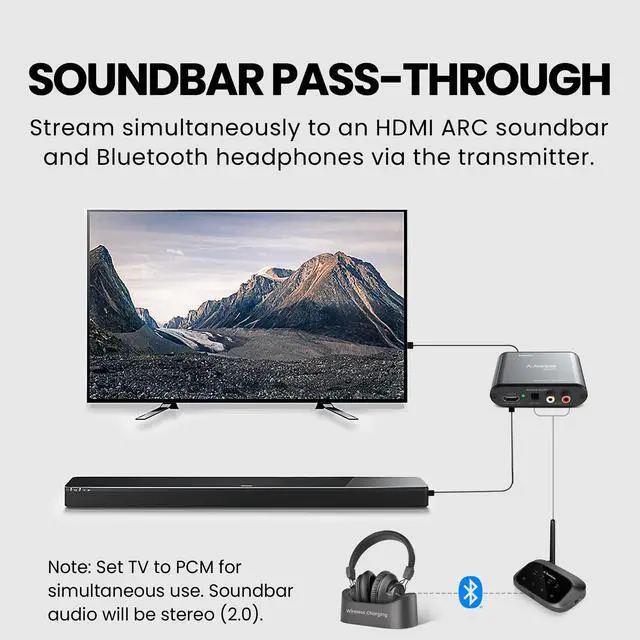 Alt view image 4 of 6 - HAX06 HDMI ARC Audio Extractor for TV with Passthrough, Play Soundbar & Headphones Simultaneously, Optical & RCA Outputs