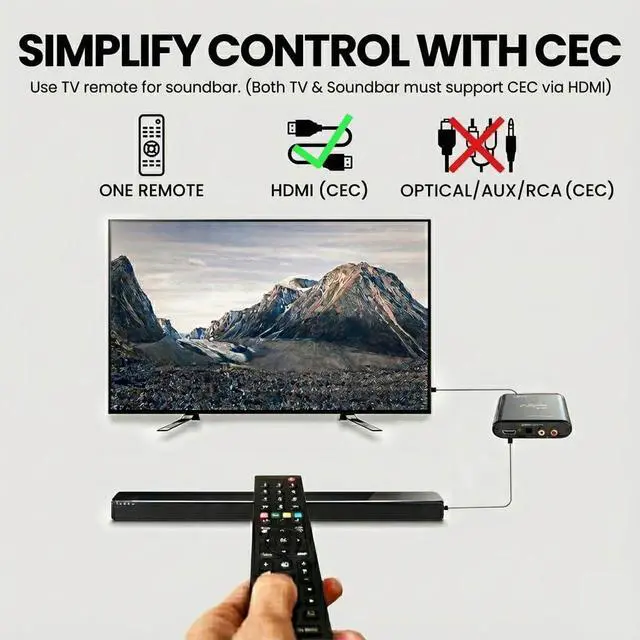 Alt view image 5 of 6 - HAX06 HDMI ARC Audio Extractor for TV with Passthrough, Play Soundbar & Headphones Simultaneously, Optical & RCA Outputs